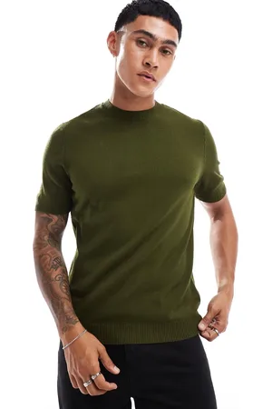 ASOS – Strick-T-Shirt in Khaki mit Rundhalsausschnitt, Kombiteil