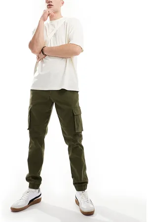 Only & Sons – Schmal zulaufende Cargohose in Khaki mit Bündchen