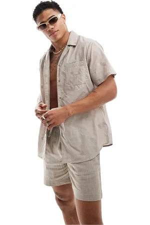 South Beach – Kurzärmliges Strandhemd in Beige mit Muster