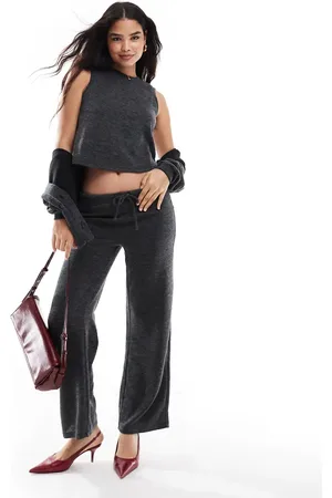 VILA – Mix & Match – Premium – Jersey-Hose in Dunkelgrau mit weitem Bein, Kombiteil