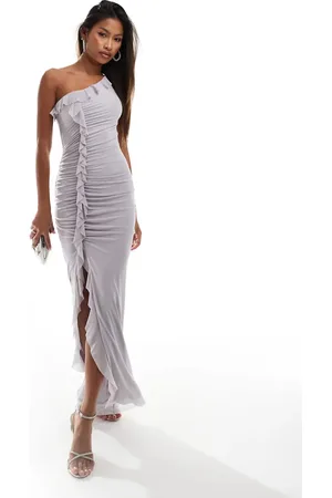 Flounce London Flounce – Gerafftes Netzstoff-Maxikleid in mit Rüschen