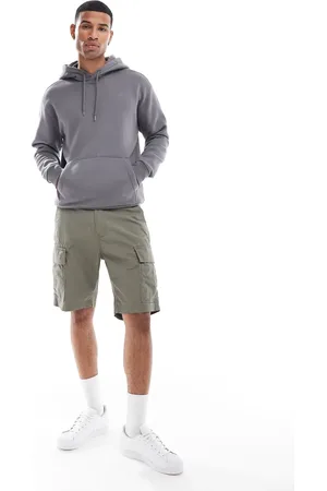 Hollister – Locker geschnittener Kapuzenpullover in Mittelgrau mit Logo