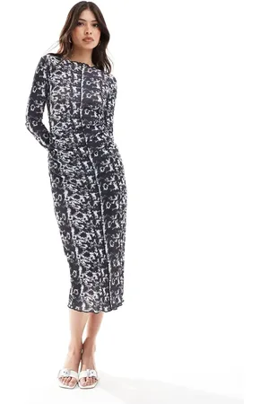 Brave Soul – Langärmliges, hochgeschlossenes Kleid aus Netzstoff mit Batikmuster
