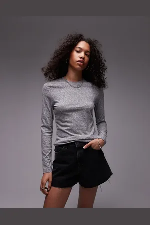 Topshop – Langärmliges Oberteil in meliert mit Rundhalsausschnitt