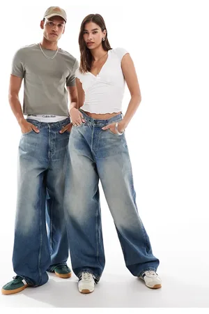 Weekday – Unisex – Astro – Jeans in schlieriger blauer Waschung mit lockerem, weitem Schnitt