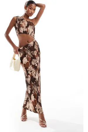ASOS – Plissiertes Midikleid in mit Blumenmuster, Zierausschnitt und One-Shoulder-Träger