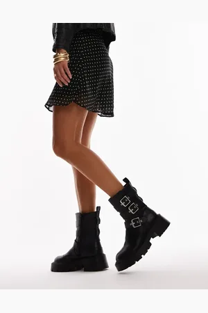 Topshop – Luke – Biker-Stiefel in mit dicker Sohle und Schnallendetail