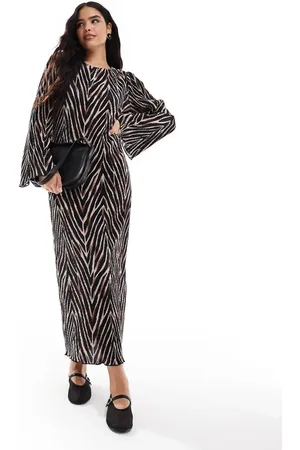 VILA – Plissiertes Maxikleid mit Zickzack-Animal-Print und weiten Ärmeln