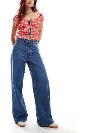 Abercrombie & Fitch – Weit geschnittene Jeans in Mittelblau mit hohem Bund