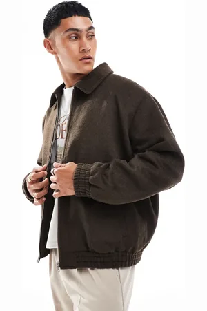 ASOS – Oversize-Harrington-Jacke in brauner Wolloptik