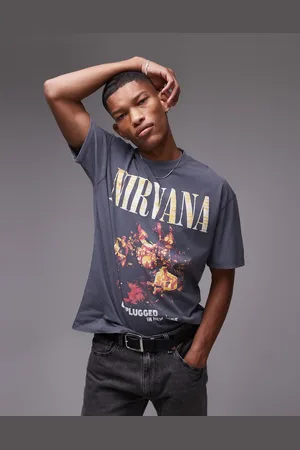 Topman – Oversize-T-Shirt in verwaschenem Schwarz mit „Nirvana Unplugged“-Print
