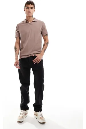Threadbare – Poloshirt aus Jersey in Taupe mit Trophy-Ausschnitt