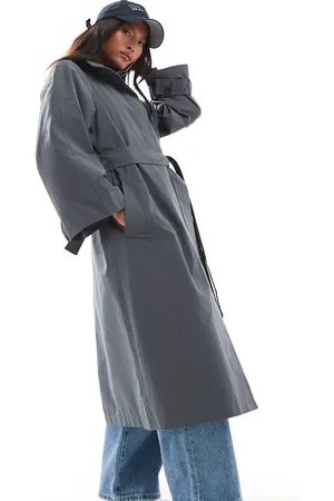 ASOS ASOS DESIGN Petite – Oversize-Trenchcoat in Marineblau mit Stehkragen und Longline-Schnitt