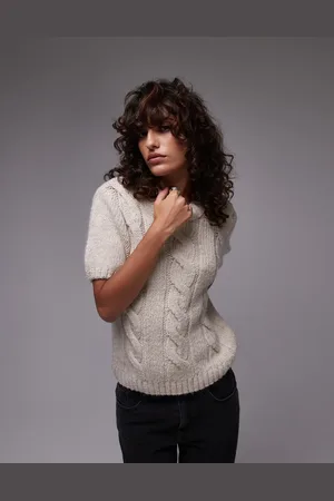 Topshop – Strick-T-Shirt mit Zopfmuster