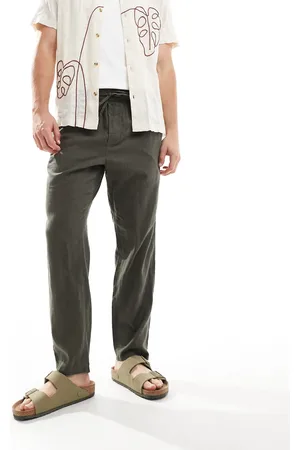 Only & Sons – Karottenhose aus Leinenmix in dunklem Khaki