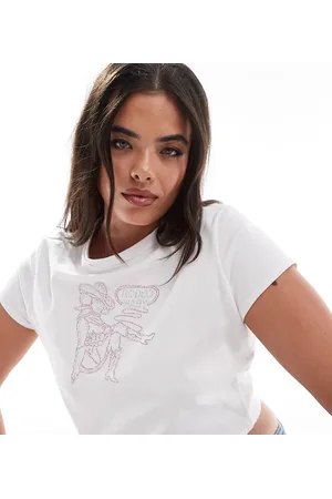ASOS ASOS DESIGN Curve – Knapp geschnittenes T-Shirt in mit „Rodeo Baby“-Motiv aus Schmucksteinen