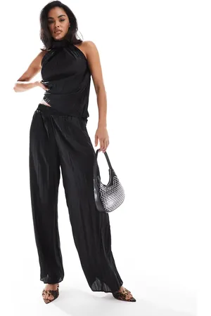 River Island – Plissierte Satinhose in mit weitem Bein, Kombiteil