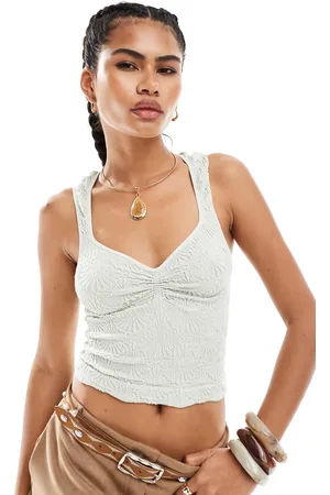Free People – Camisole-Oberteil aus strukturierter Spitze in Aquamarin mit herzförmigem Ausschnitt