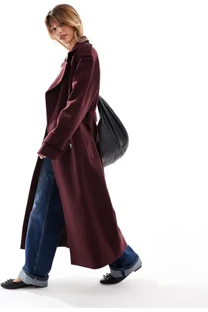 ASOS – Eleganter Trenchcoat aus Wollimitat in Burgunderrot