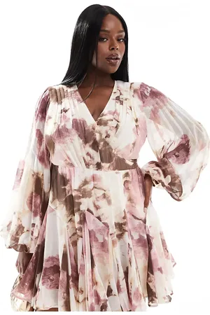 ASOS ASOS DESIGN Curve – Mini-Wickelkleid mit Ballonärmeln, Bindedetail an der Taille und Blumenmuster