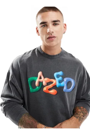 ASOS – Langärmlige Oversize-T-Shirt in verwaschenem mit mehrfarbigem Frontprint