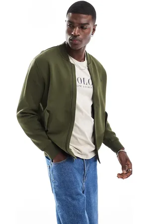 Ralph Lauren – Bomberjacke aus Doppelstrick-Sweatstoff in Olivgrün mit Markenlogo