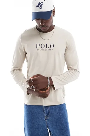 Ralph Lauren – Langärmliges Lounge-Shirt in Cremeweiß mit Schriftzug-Logo auf der Brust