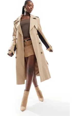 French Connection – Twill-Trenchcoat mit Kontraststreifen in Camel