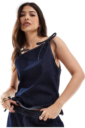 ASOS – Camisole-Oberteil aus Denim in Indigoblau mit Schleifenverzierungen