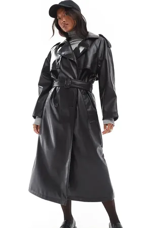 ASOS ASOS DESIGN Petite – Trenchcoat in schwarzer Lederoptik