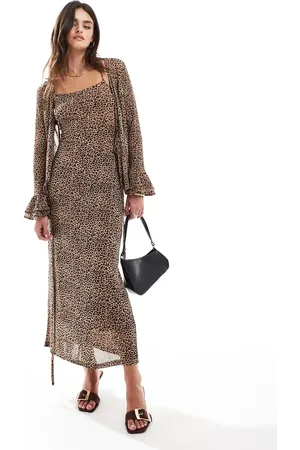 Never Fully Dressed – Midaxi-Kleid aus Netzstoff mit Leopardenprint, Kombiteil