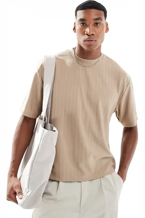 ASOS – T-Shirt in Beige mit Nadelstreifen und lockerem, kastigem Schnitt, Kombiteil