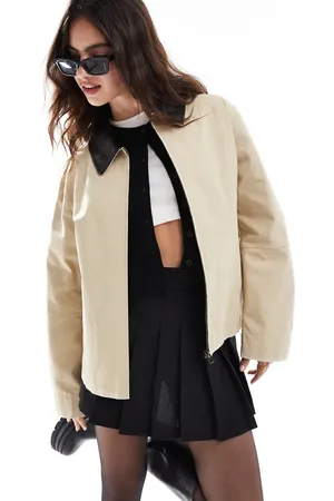 MANGO – Legere Parka-Jacke in Beige mit Kontrastkragen