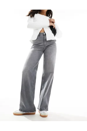 ONLY – Madison – Jeans in Hellgrau mit hohem Bund und weitem Bein