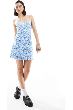 MANGO – Minikleid in und Blau mit Porzellan-Blumendruck