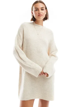 Pull&Bear – Mini-Strickkleid in Ecru