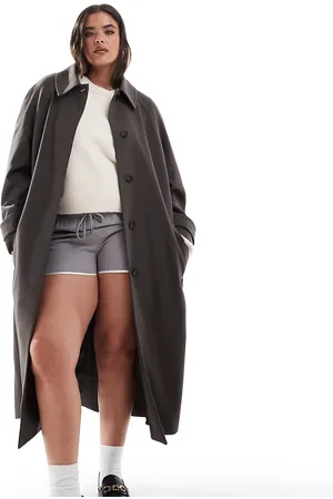 ASOS ASOS DESIGN Curve – Eleganter Longline-Trenchcoat in Pilzbraun mit Oberkragen
