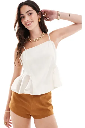 ASOS – Camisole-Oberteil aus Satin und Chiffon in Elfenbeinweiß