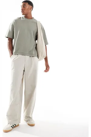 ASOS – Kastig geschnittenes Oversize-T-Shirt in Khaki mit Waffelstruktur und Saumband