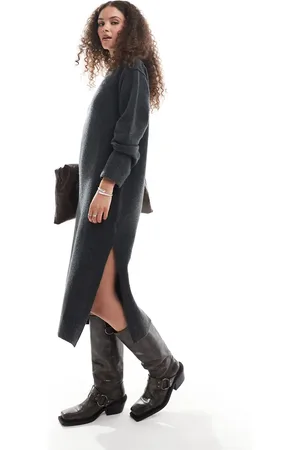 Weekday – Funda – Midaxi-Strickkleid aus Wollmischung in meliert mit Seitenschlitz, exklusiv bei ASOS