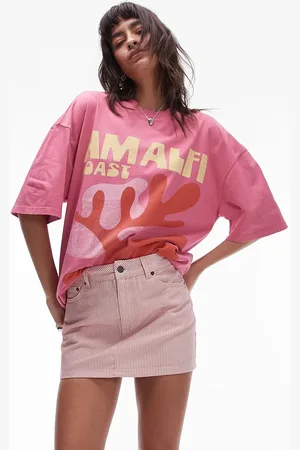 Topshop – Mini-Volantrock aus Denim in gestreift