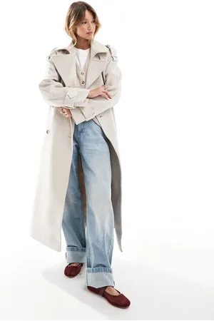 ASOS – Eleganter Trenchcoat aus Wollimitat in Cremeweiß