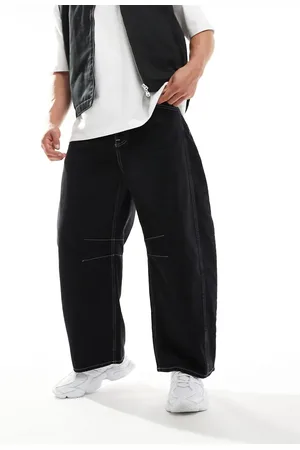 ASOS – Jeans in verwaschenem Schwarz mit extrem weitem Beinschnitt und Ziernähten in Kontrastfarbe