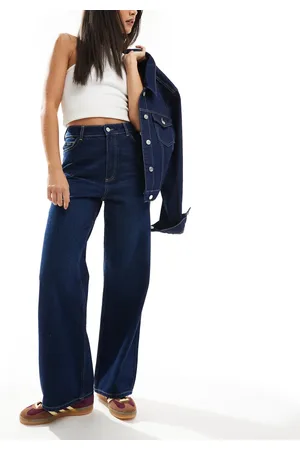 New Look – Adalae – Dunkelblaue Jeans mit hohem Bund und weitem Bein