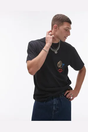 Topman – Oversize-T-Shirt in verwaschenem mit abstraktem Gesichts-Print