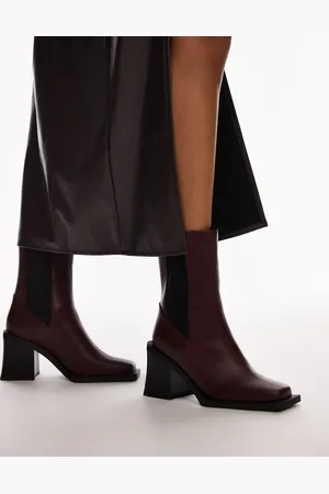 Topshop – Nisha – Chelsea-Stiefel in Burgunder mit Blockabsatz