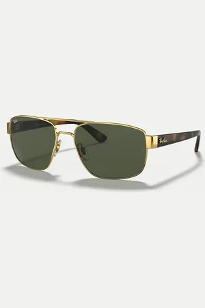Ray-Ban – RB3663 – Unregelmäßige Sonnenbrille in Gold mit Gläsern in Grün