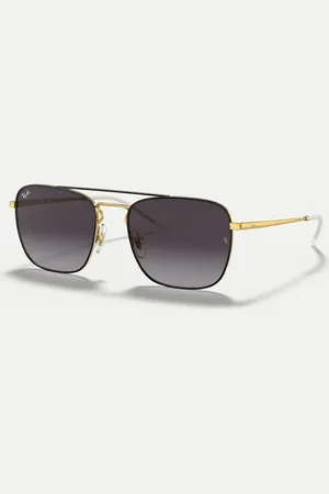Ray-Ban – RB3588 – Eckige Sonnenbrille in und Gold mit grauen Gläsern