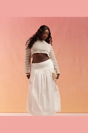 ASOS ASOS DESIGN Curve – Asymmetrischer Maxirock in Sand mit Ballonsaum