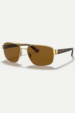 Ray-Ban – RB3663 – Unregelmäßige polarisierte Sonnenbrille in Gold mit Gläsern in Braun